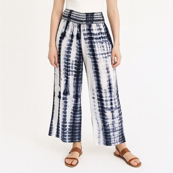 Rewash Pants - 5/$25 REWASH BRAND Linen White Blue Tie Dye High Rise Wide Leg Pant Large
